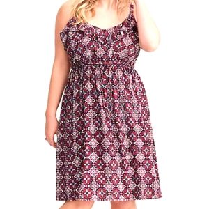 Torrid Red Navy Green Ruffled Challis Spring Summer Boho Sundress Size 3X